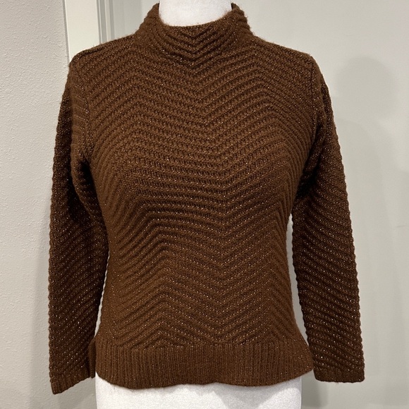 Talbots Sweaters - Talbots Wool Blend Mock Turtleneck Sweater • Brown Metallic • Size M